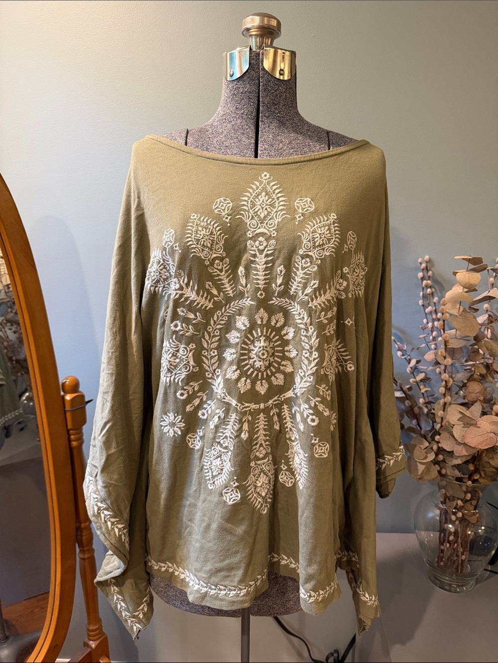 Johnny Was Embroidered Poncho-Style Top